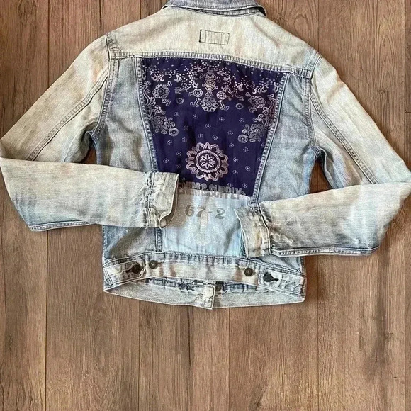 ❤️2/$50❤️Denim&Supply Ralph Lauren Paisley Pattern Distressed  Jean Jacket [XS] - Picture 2 of 7